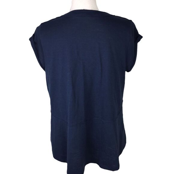 Navy Blue Rolled Cap Sleeve Tiered Flowy Blouse T-Shirt Sz M - Picture 2 of 7